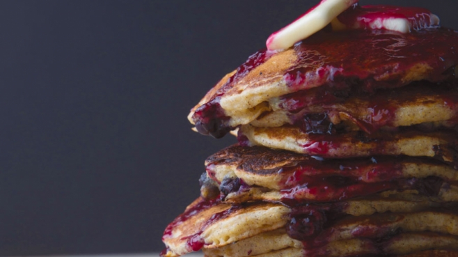 Blueberry Buttermilk Pancakes with Blueberry Syrup